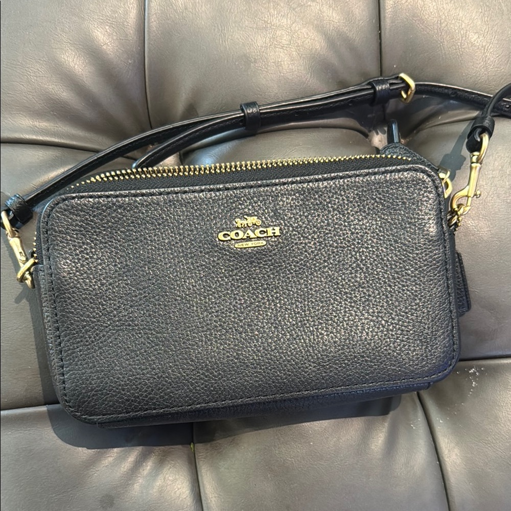 Coach Black Leather Crossbody with Gold Accents